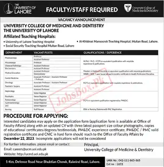 Latest University of Lahore Professor Jobs 2023 Via Males Apply