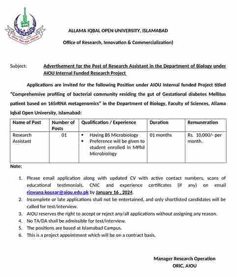 Latest Allama Iqbal Open University Jobs 2024 