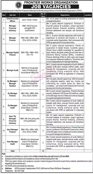 Pakistan Frontier Works Organisation FWO Jobs 2024 | Online Apply