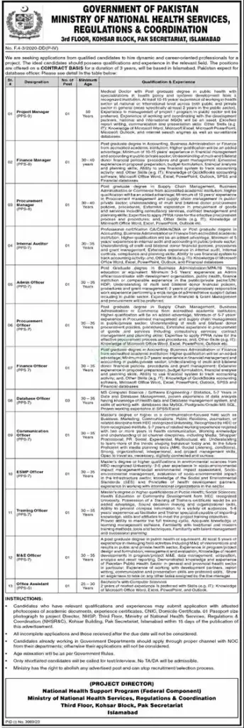 Ministry of National Health Service Jobs 2024 MNHR in Pakistan