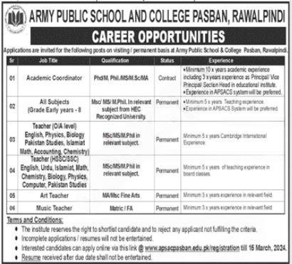 APSC Rawalpindi Lecturer Jobs 2024 (New Vacancies)