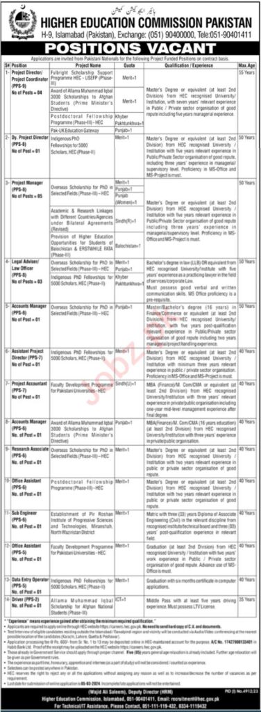 Fresh HEC Islamabad Jobs 2024 | HEC Careers (Online Apply)