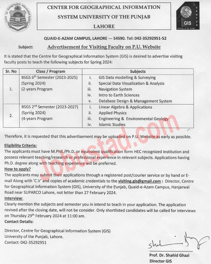 Lecturer Jobs 2024 in University of Punjab Lahore Online Apply