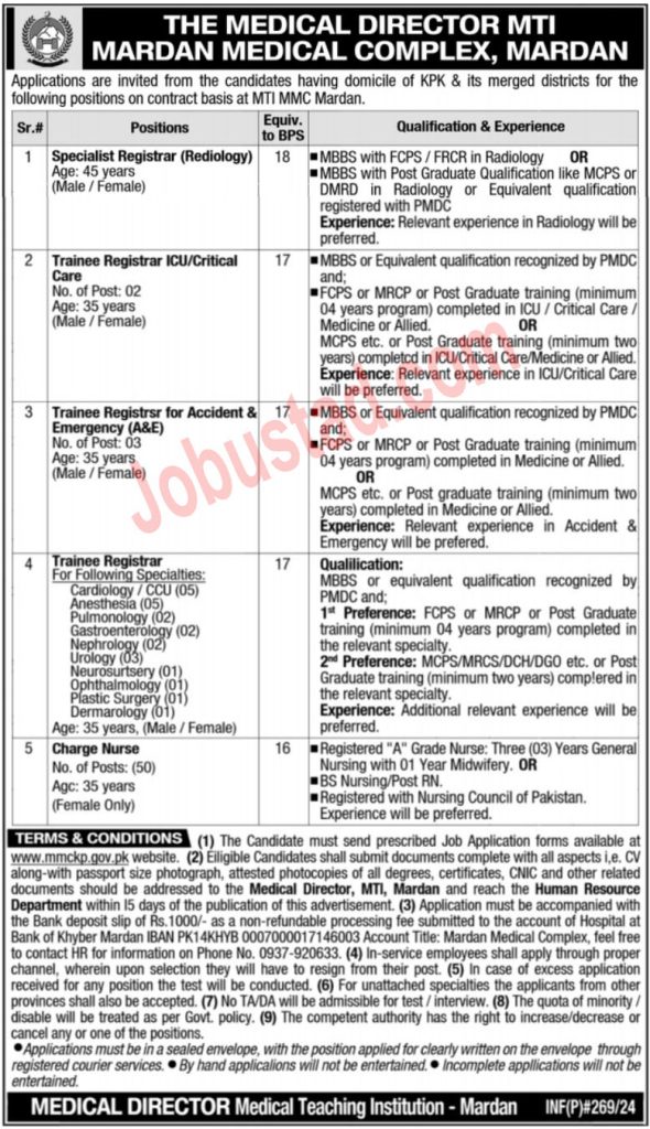 Latest Mardan Medical Complex Jobs 2024 in Pakistan MTI Apply