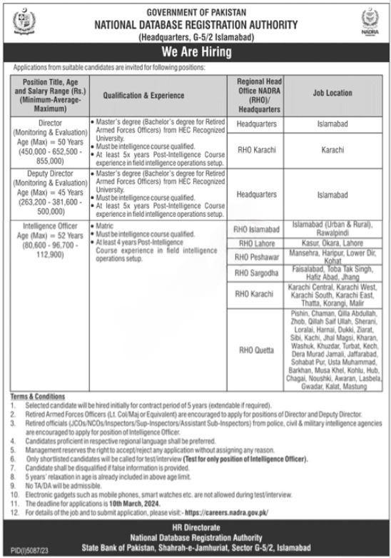 NADRA Jobs 2024 in Islamabad | Online Apply for NADRA