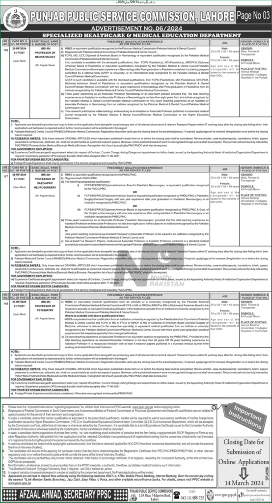 Food Department Jobs VIA PPSC 2024 Online Apply