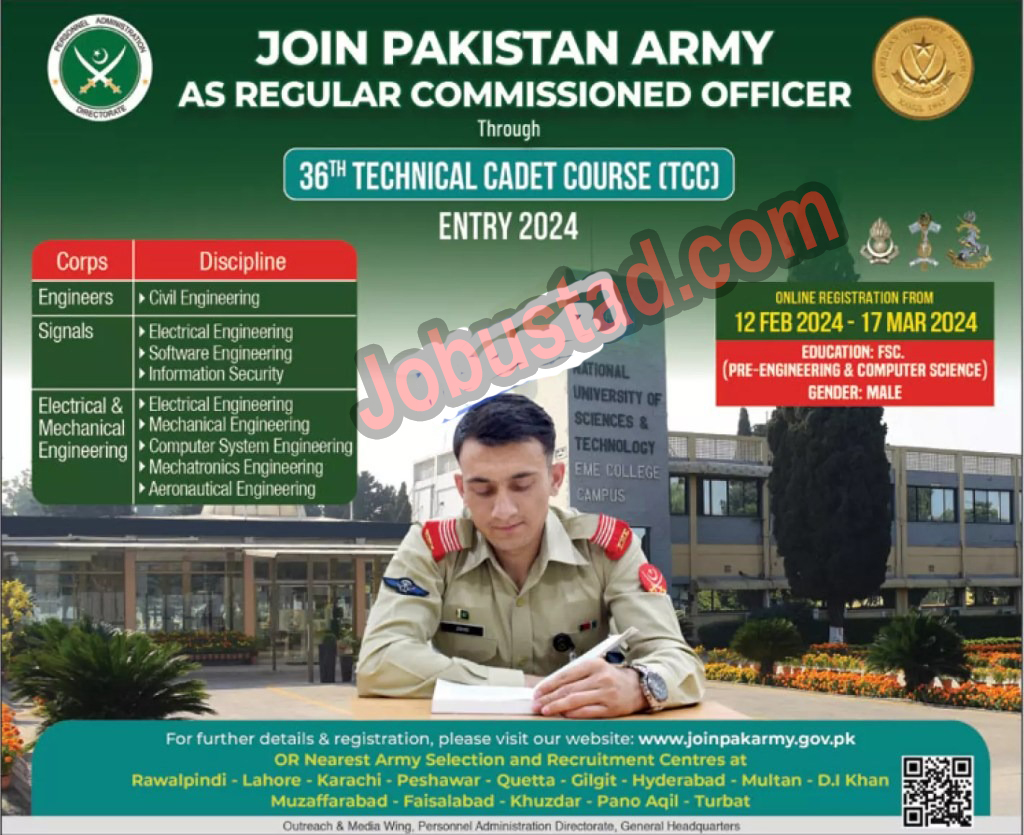 Join Pak Army Jobs 2024 As Commissioners in Technical Cadet Cource