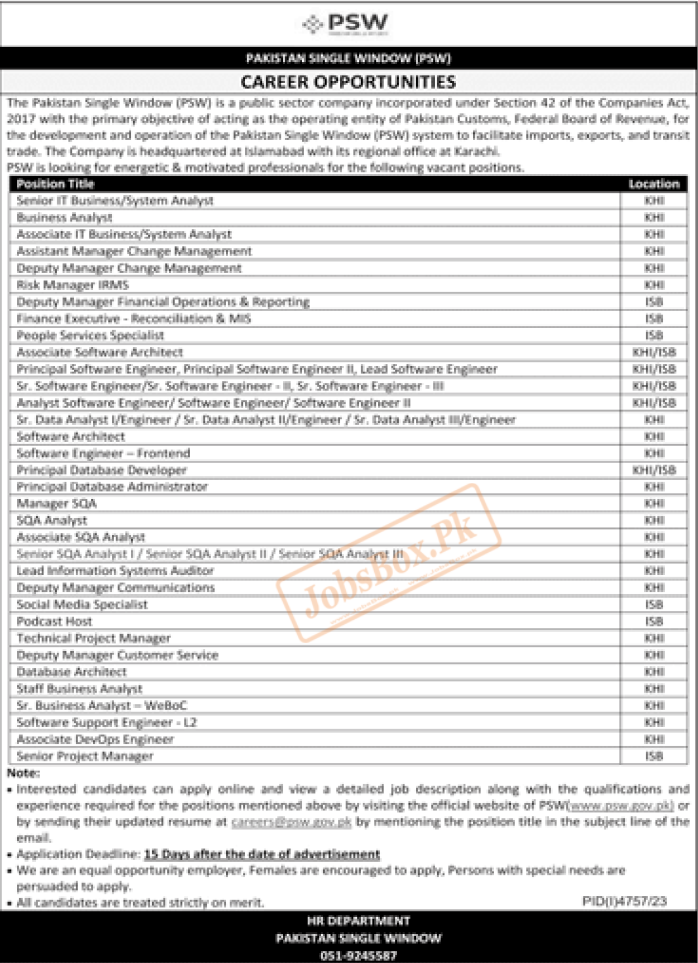 Pakistan Single Window Jobs 2024 |(Apply Online)