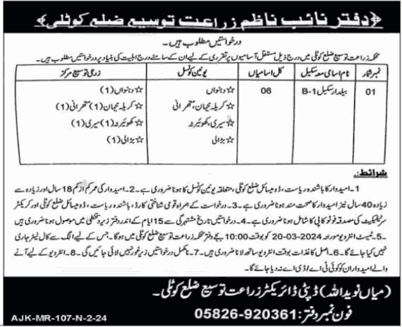 Latest Agriculture Department Jobs in Kotli 2024 Apply-Now