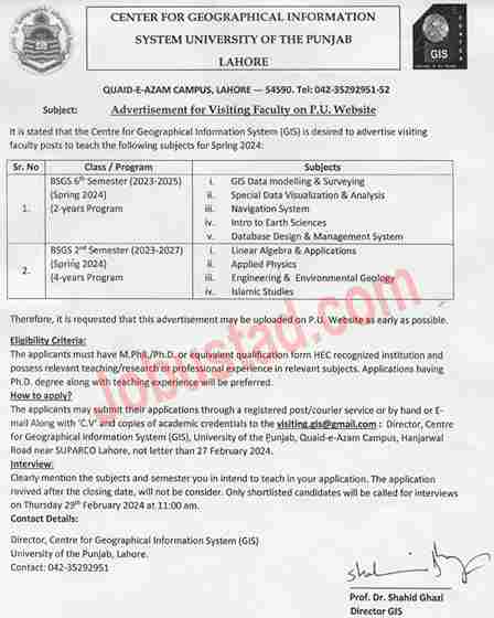 Latest Lecturer Jobs in University of Punjab February 2024 Advertisement