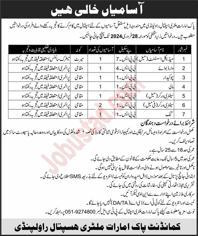 Pak Emirates Military Hospital Rawalpindi Jobs 2024