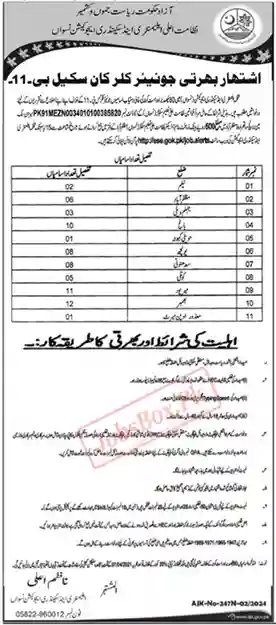 New Elementary & Secondary Education Department Jobs Muzaffarabad 2024