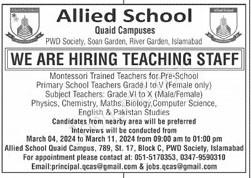 Teaching Jobs 2024 at Allied Schools Islamabad Quaid Campus