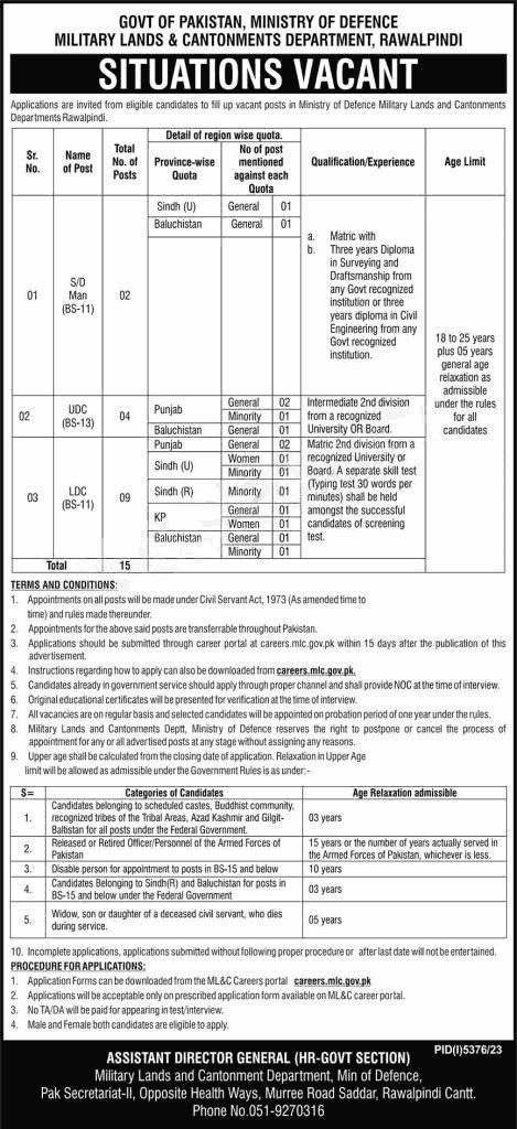 Ministry of Defence Jobs in Rawalpindi 2024 | MOD Online Apply