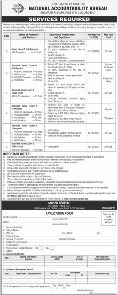 Latest NAB Jobs in Islamabad March 2024-National Accountability Bureau Jobs