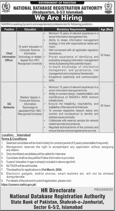 NADRA Jobs 2024 Online Apply Advertisement Latest-NADRA Careers 