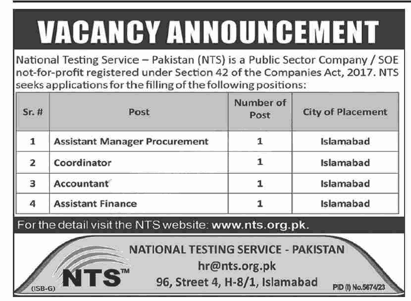 Latest National Testing Service NTS Jobs in Islamabad March 2024 Apply Online