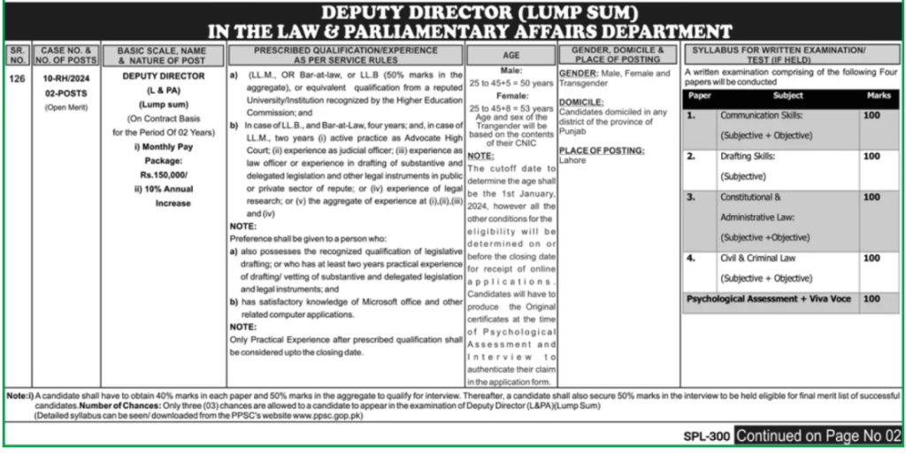 Law & parliamentary Affairs Department Jobs 2024 VIA PPSC (New Vacancies)