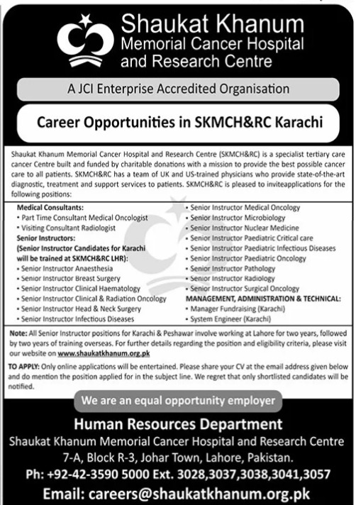 Shaukat Khanam Memorial Hospital Jobs 2024 Medical Consultant