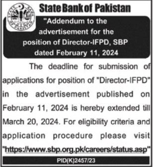 State Bank of Pakistan Jobs 2024 as Director-IFPD