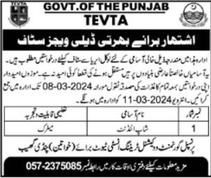 TEVTA Jobs 2024 in Punjab Female Staff