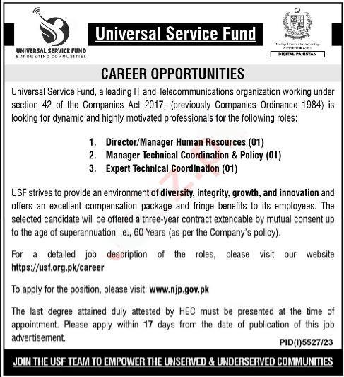 Universal Service Fund Jobs 2024 | USF apply for Director Manager & Technical