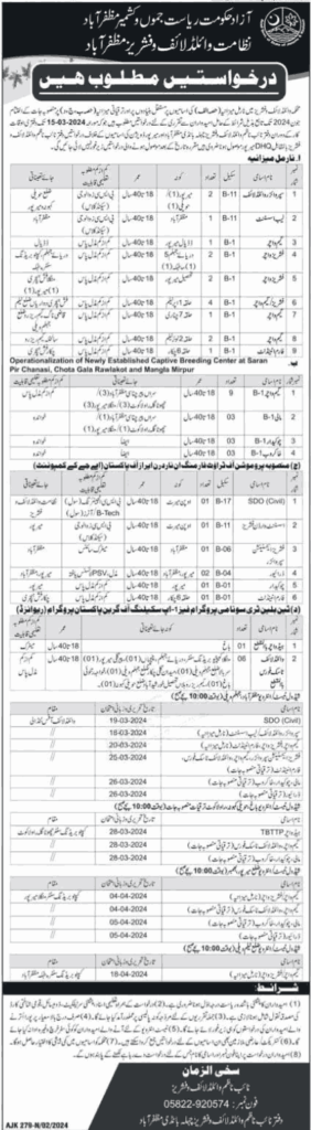 Wildlife & Fisheries Department AJK Jobs 2024 Latest Advertisement