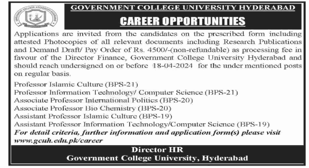 Govt College University Hyderabad Jobs March 2024 Advertisement