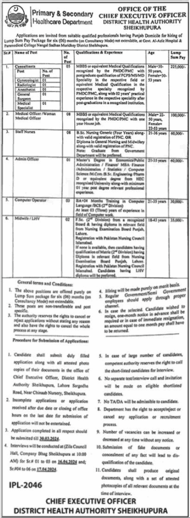 Latest Primary & Secondary Healthcare Department Punjab Jobs 2024