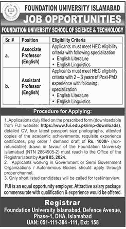 Latest Teaching Staff Jobs in Foundation University March 2024 Advertisement