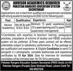 Latest Pakistan Rangers Education System Jobs in Lahore April 2024 Advertisement